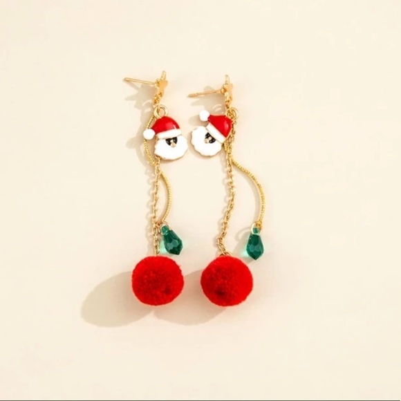 Christmas Santa Claus Holiday Gold Dangle Earrings - Picture 1 of 4